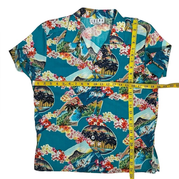 Erena Hawaiian Aloha Vintage Shirt Women Tropical Button up Teal Petite Medium - Picture 6 of 16